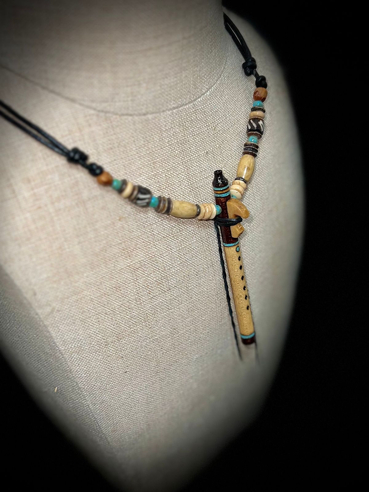 Poplar Wood Miniature Flute Pendant with Sleeping Beauty Turquoise Inlay