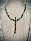 Amboyna Burl Miniature Flute Necklace with Turquoise Inlay