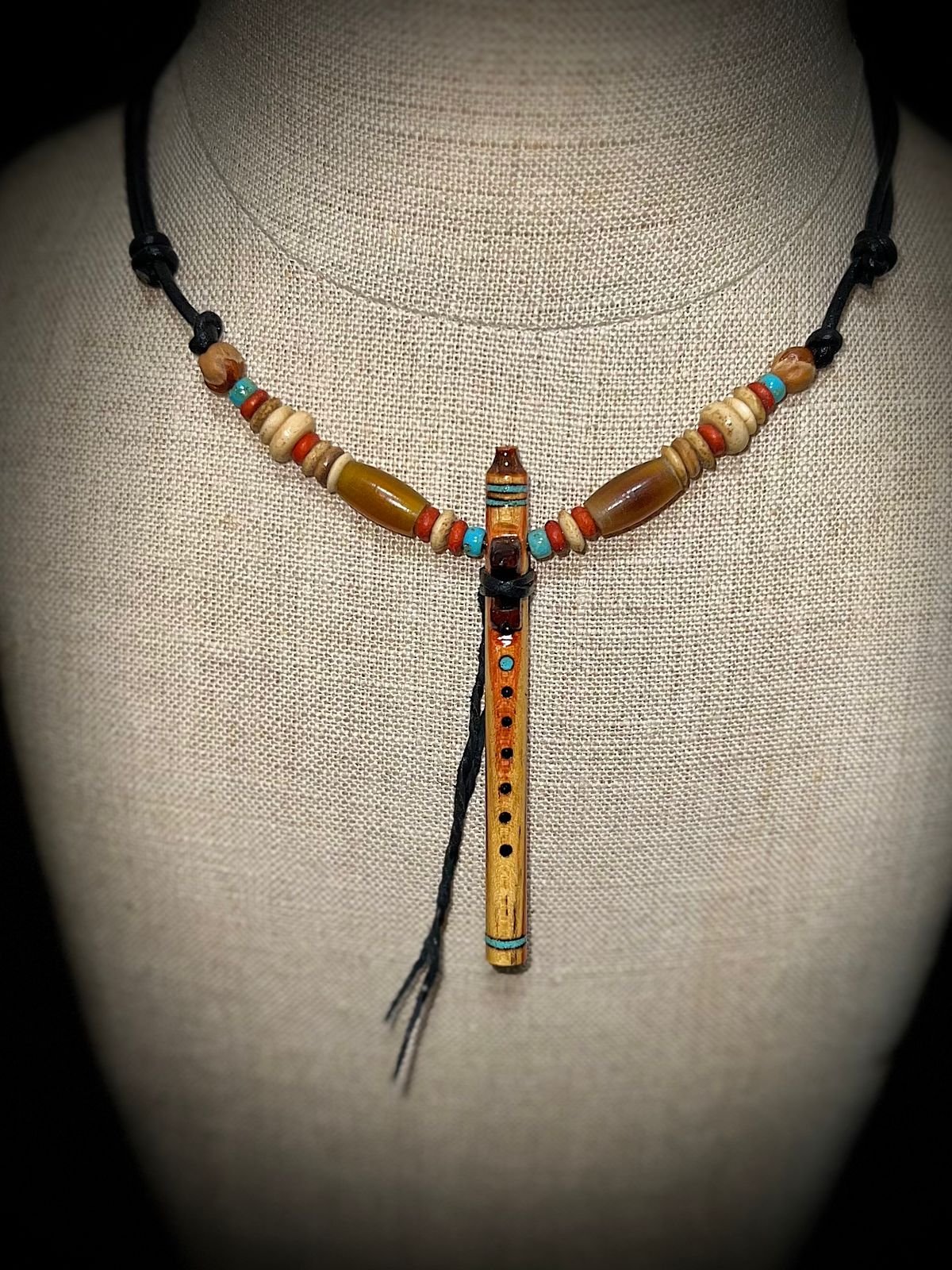 Flame Box Elder Flute Pendant with Sleeping Beauty Turquoise Inlay