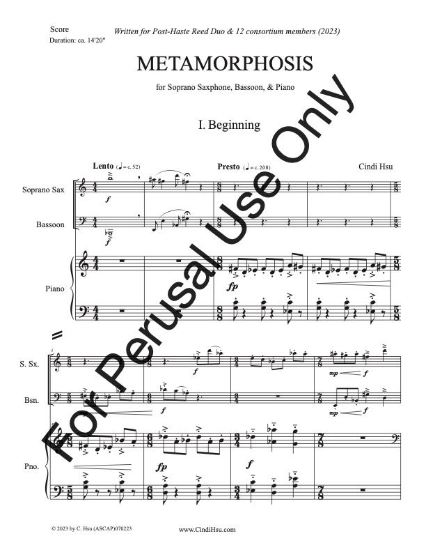 Metamorphosis for Soprano Saxophone, Bassoon, and Piano
