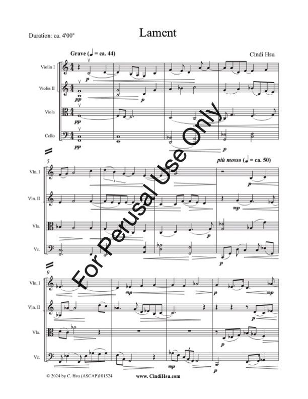 Lament, for string quartet