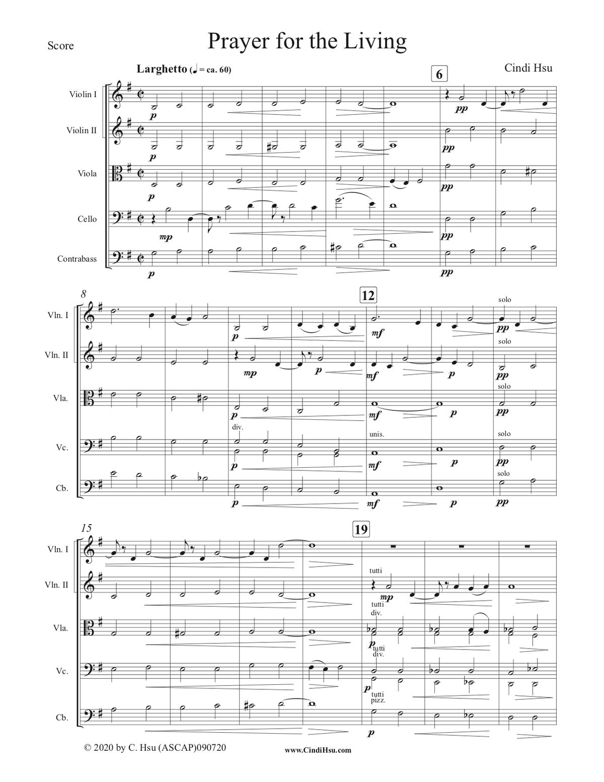 Prayer for the Living, for Strings (SCORE ONLY)