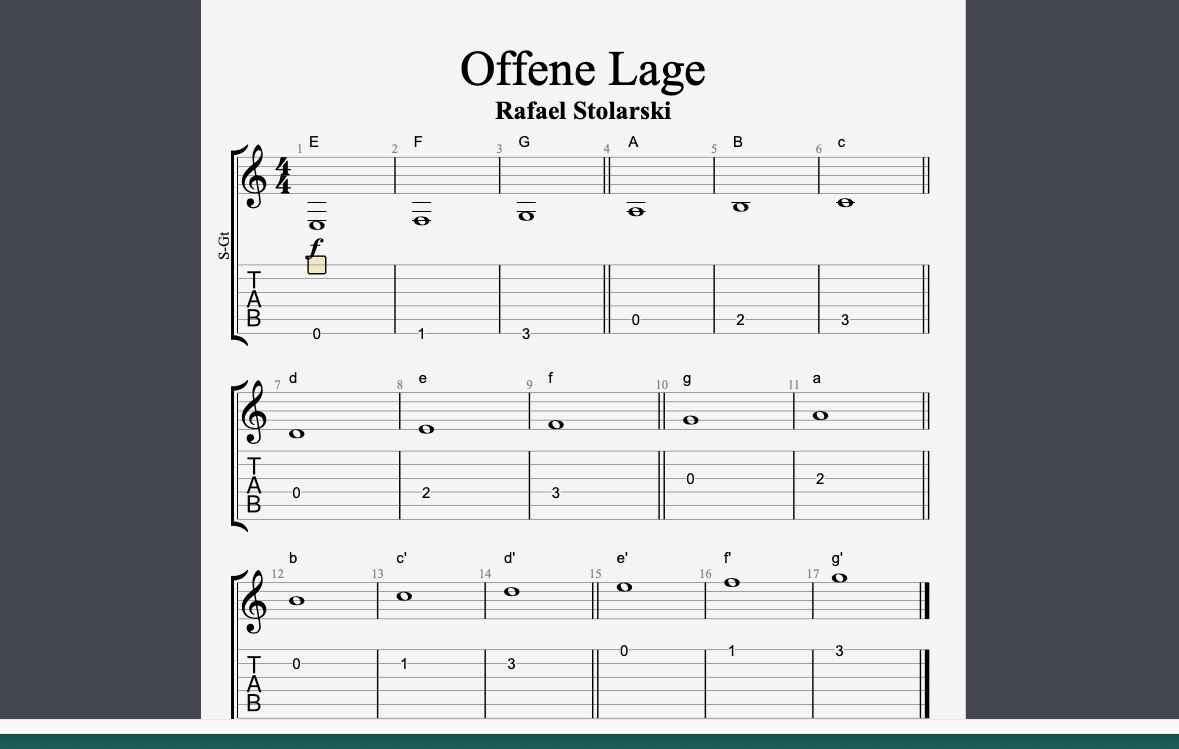 Offene Lage auf der Gitarre-gitarrist.org