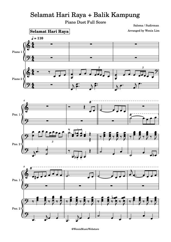 Selamat Hari Raya + Balik Kampung (by Saloma / Sudirman)|Piano Duet Scores (teacher & student collaboration)
