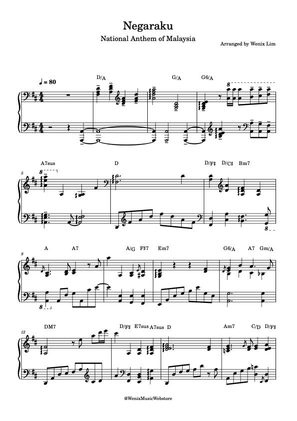 Negaraku (Malaysia's National Anthem)|Solo Piano Full Score|Arranged by Wenix Lim