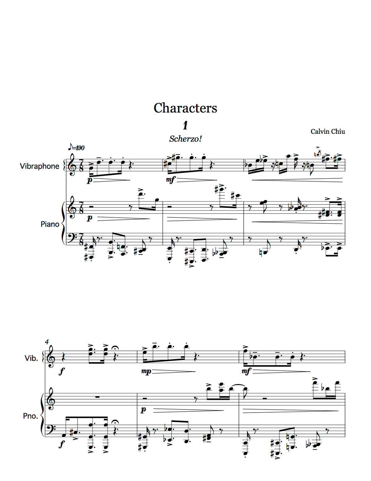 Characters No.1 and No.2 for Piano and Vibraphone Digital Copy