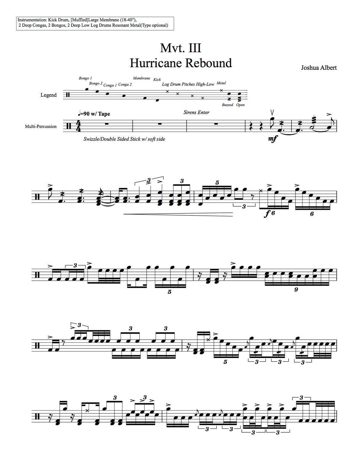 "Hurricane Rebound" for Multi Percussion and Tape