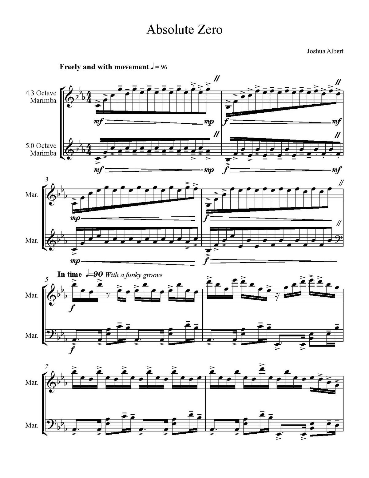 "Absolute Zero" Duet for Two Marimbas *Hard Copy*
