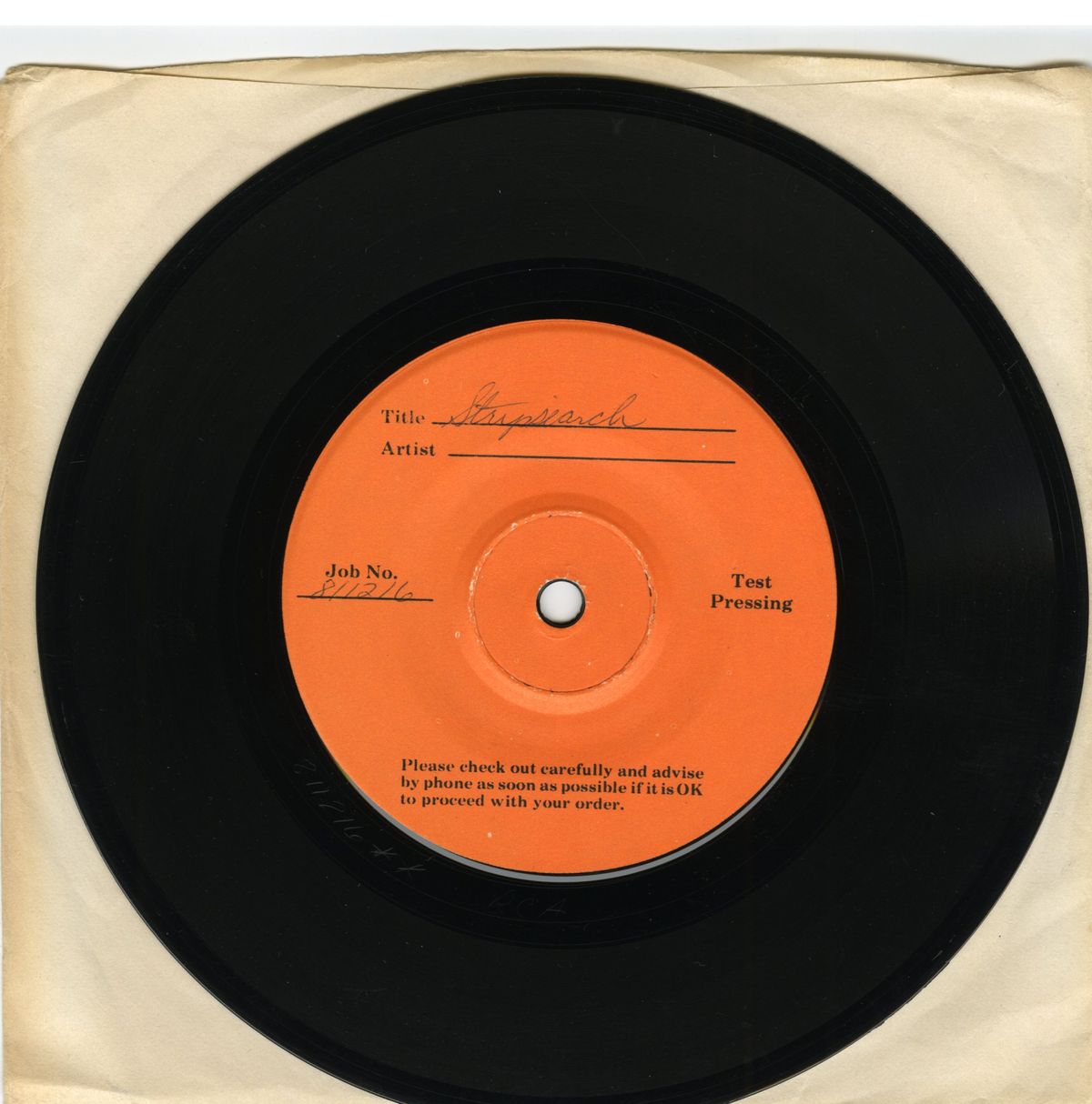 #93 RARE The Stripsearch Test Pressing 1981 2A/B Sm Hole