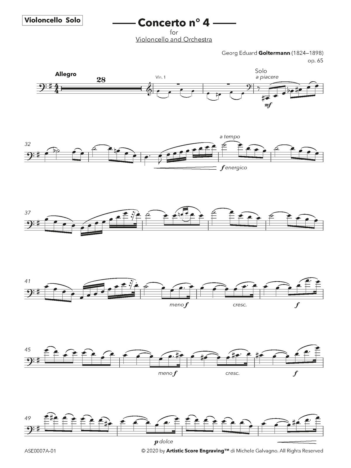 Goltermann - Cello Concerto No. 4 (Urtext Edition, marked and unmarked solo parts)