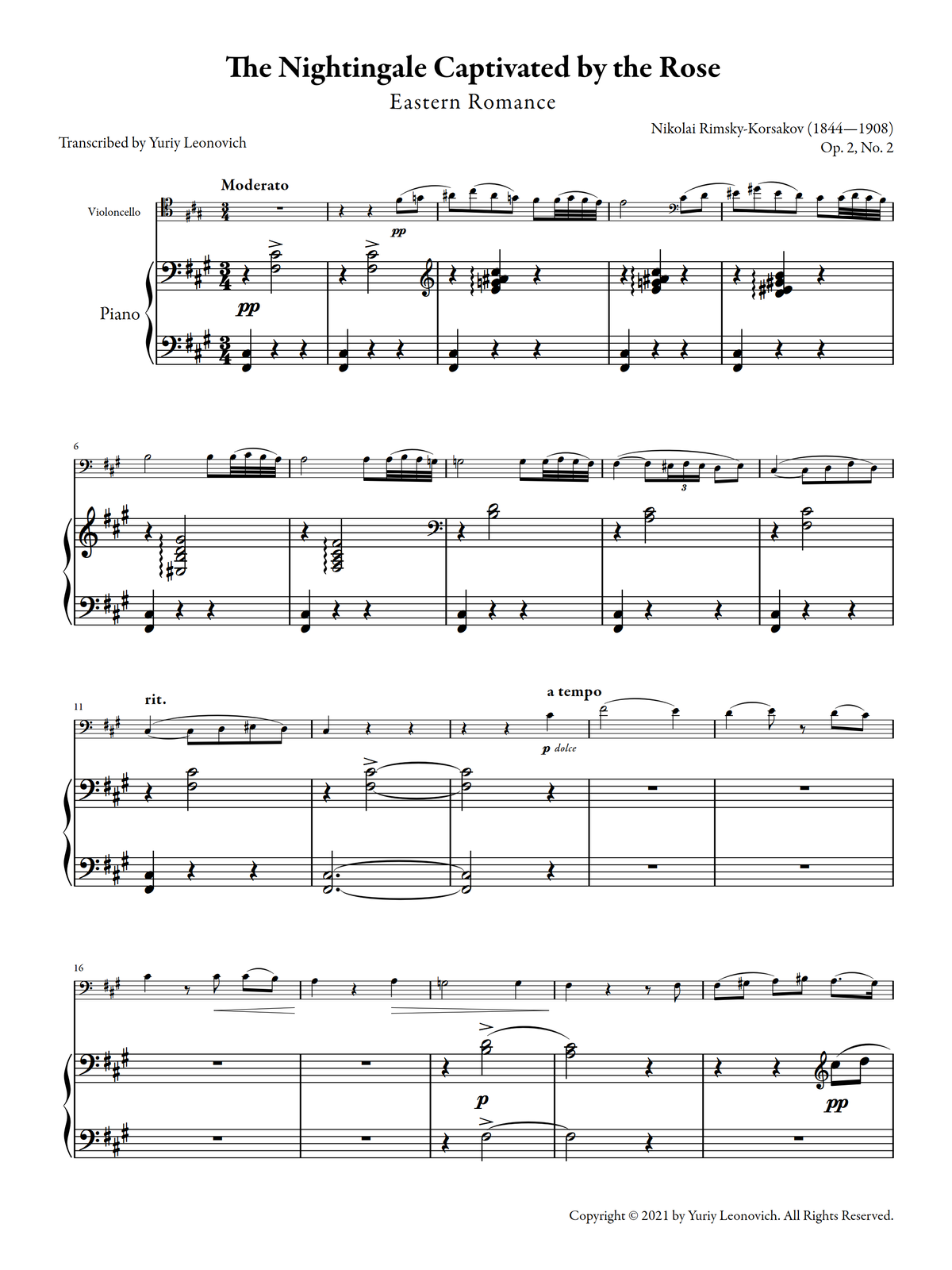 Rimsky-Korsakov - The Nightingale Captivated by the Rose (transcribed for cello and piano)