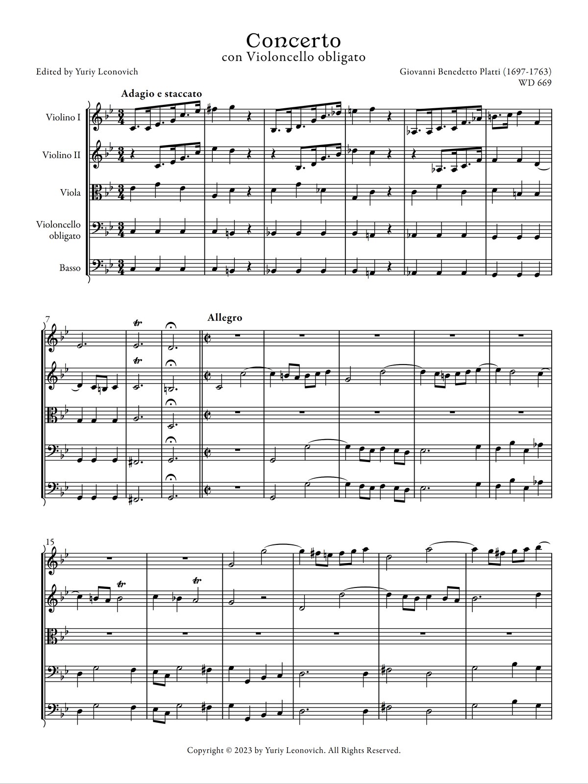 Platti - Cello Concerto in C minor, WD 669 (Urtext Edition)
