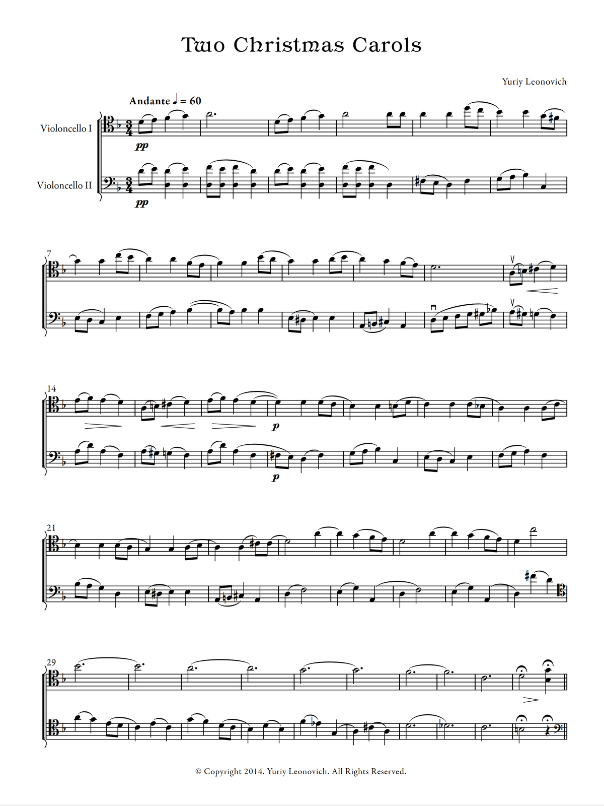 Leonovich - 2 Christmas Carols, a fantasy for 2 Cellos