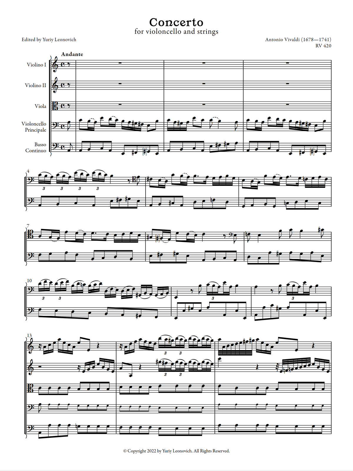 Vivaldi - Cello Concerto in A minor, RV 420 (Urtext Edition)