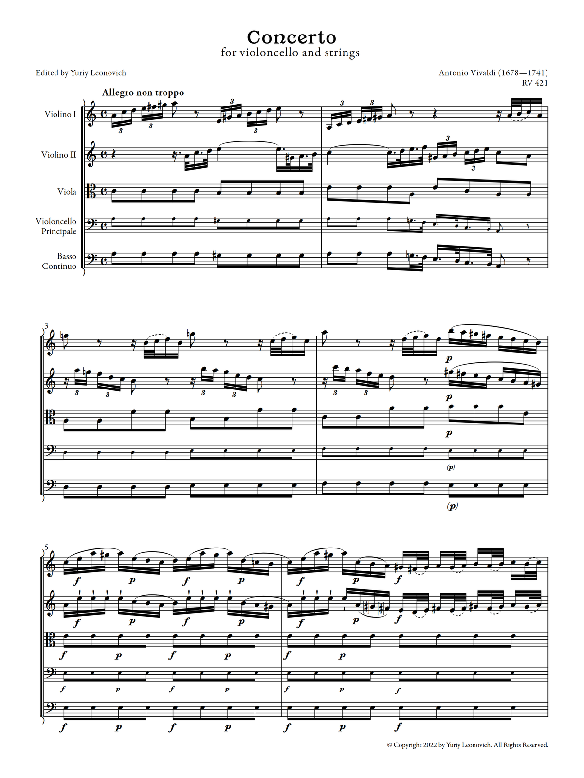 Vivaldi - Cello Concerto in A minor, RV 421 (Urtext Edition)