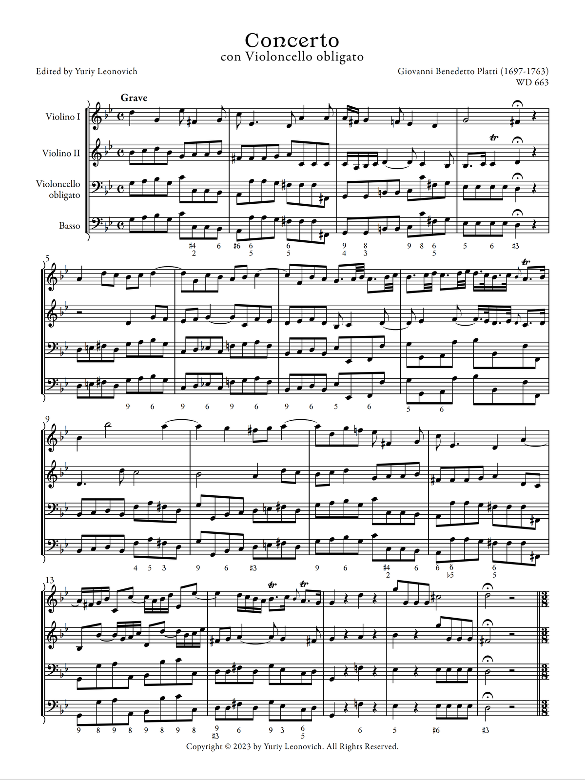 Platti - Cello Concerto in G minor, WD 663 (Urtext Edition)