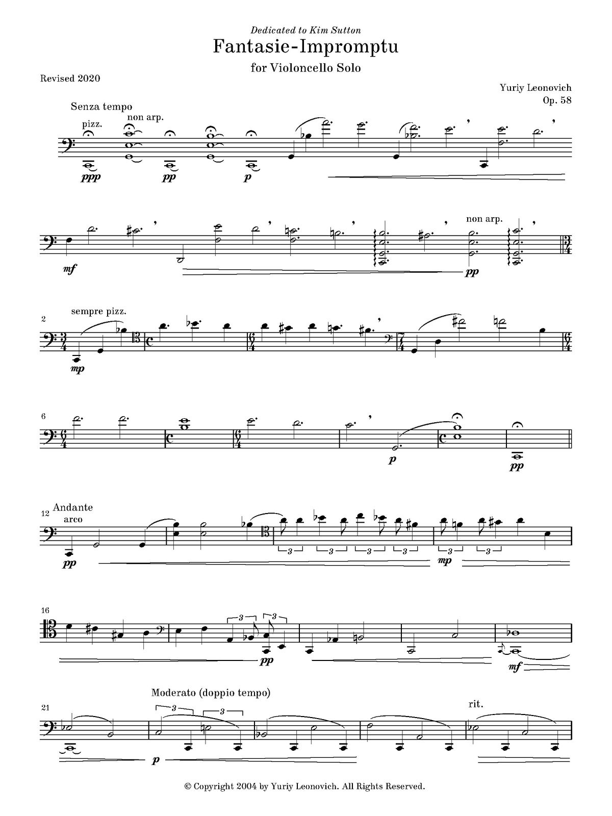 Leonovich - Fantasie-Impromptu, Op. 58 for Cello Solo