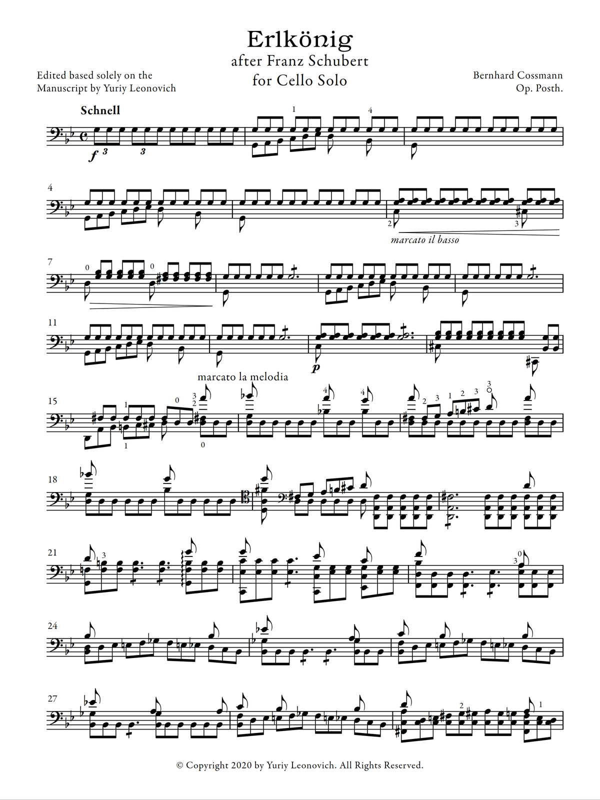 Schubert/Cossmann - Erlkönig for Cello Solo (Urtext Edition)