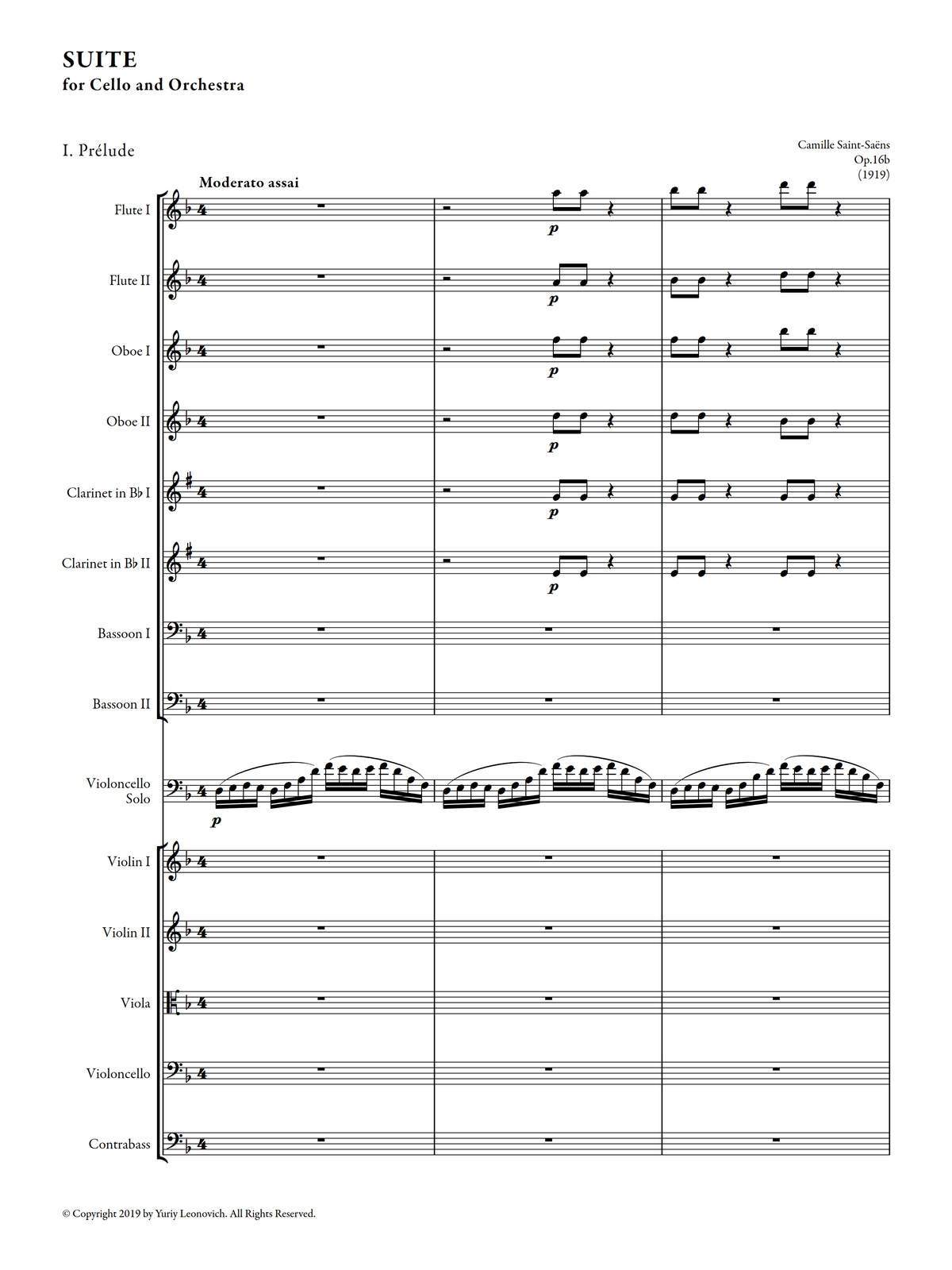 Saint-Saëns - Suite Op. 16b for Cello and Orchestra (Urtext, Orchestra Parts)