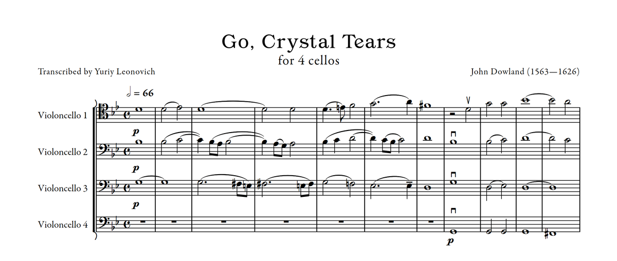 Dowland - Go, Crystal Tears (Transcribed for 4 Cellos)