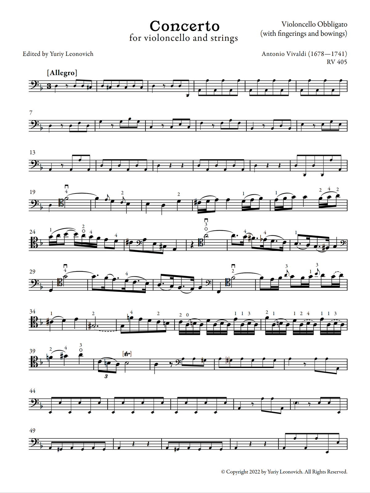 Vivaldi - Cello Concerto in D minor, RV 405 (Urtext Edition, Piano)
