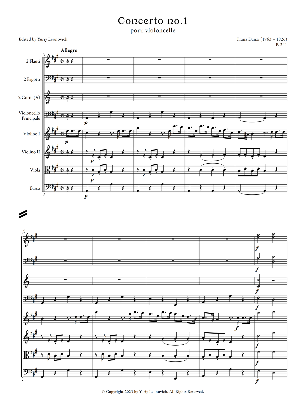 Danzi - Cello Concerto in A major, P. 241 (Urtext Edition, Orchestra Score)