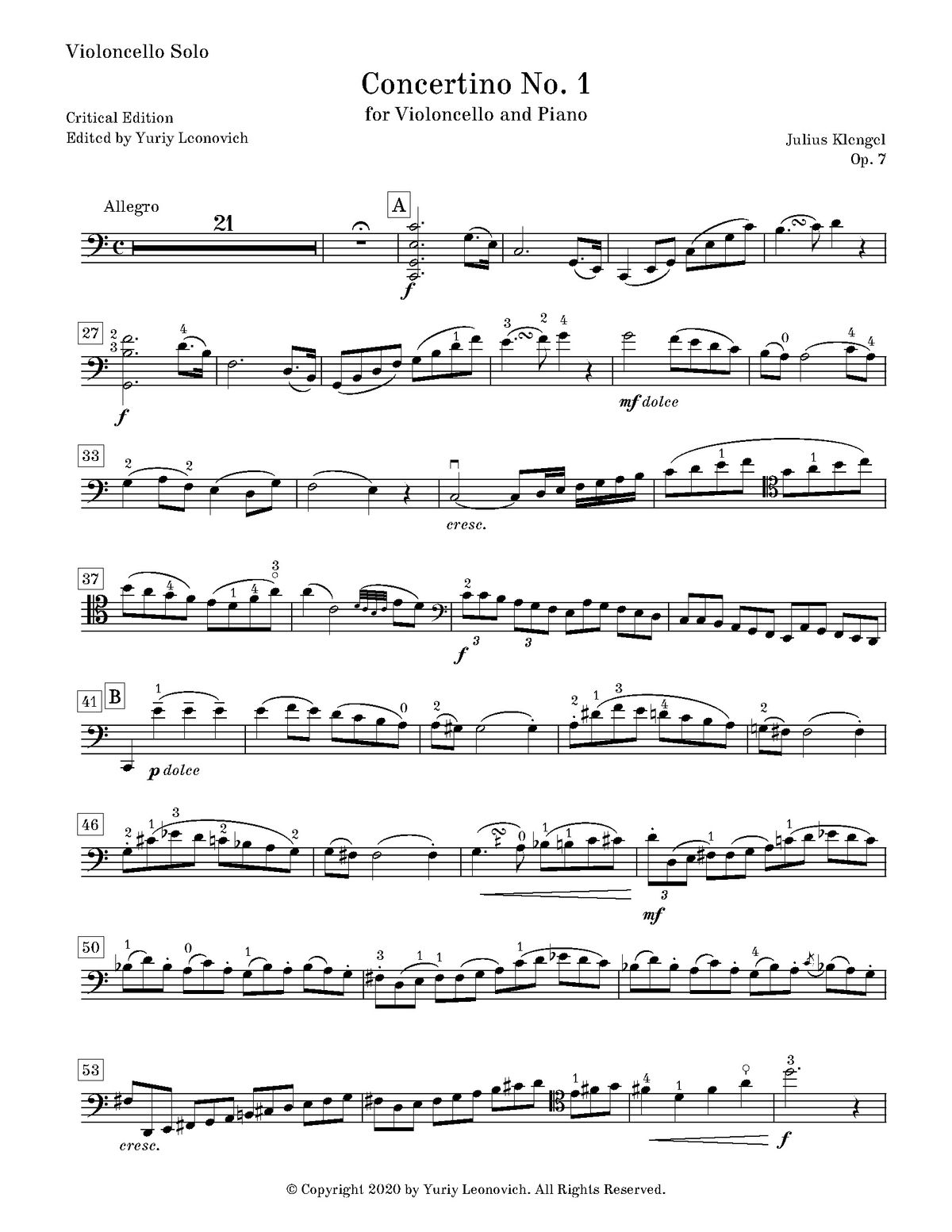 Klengel - Concertino No. 1 (Urtext Edition)