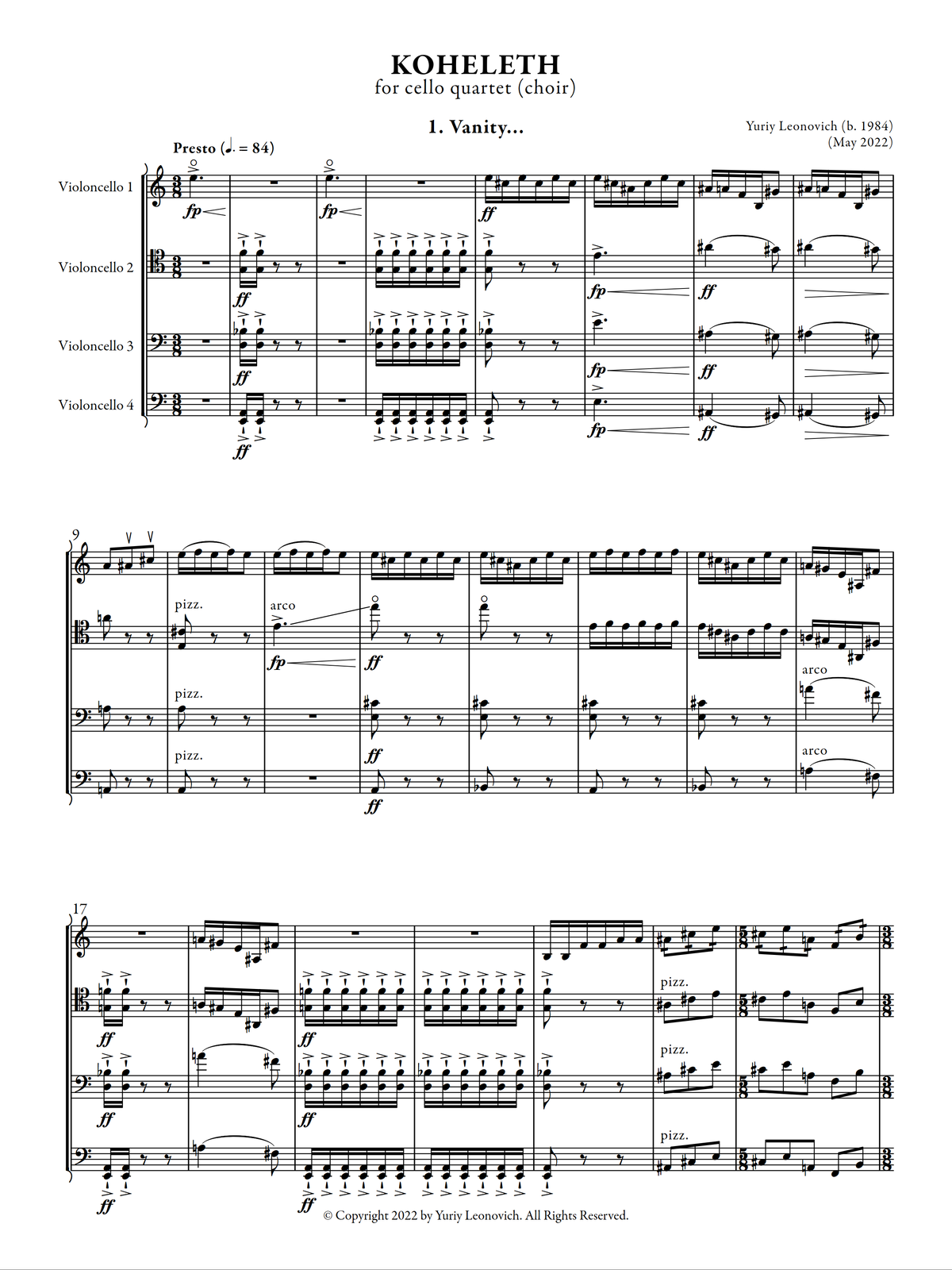 Leonovich - Koheleth for 4 Cellos
