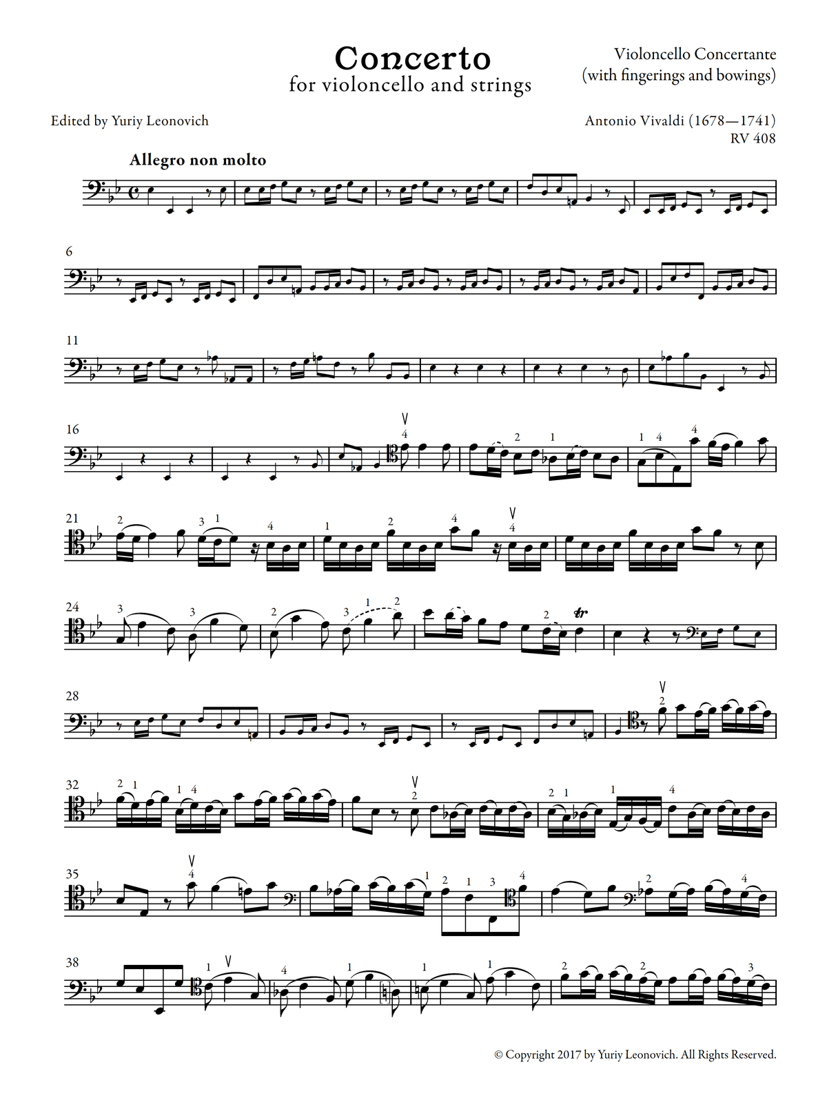 Vivaldi - Cello Concerto in E-flat major, RV 408 (Urtext Edition, Piano)