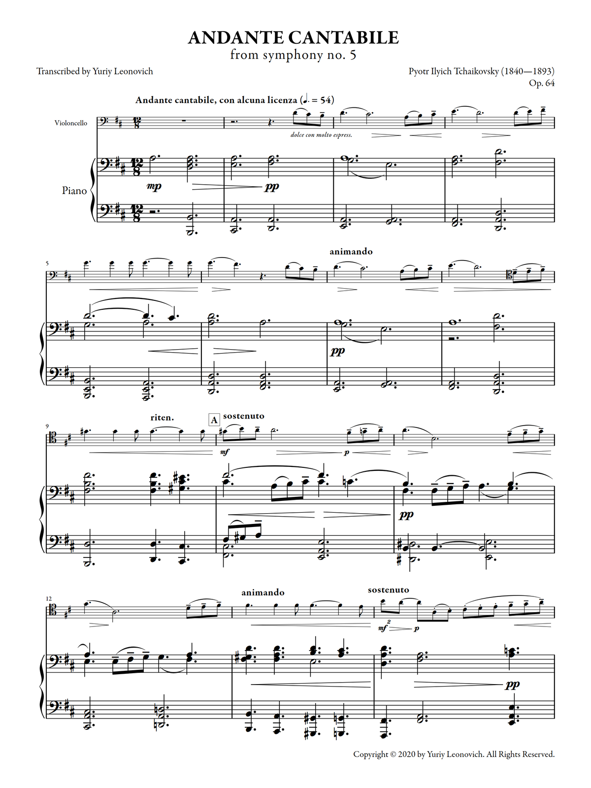 Tchaikovsky - Andante cantabile, from Symphony No. 5 (transcribed for cello and piano)