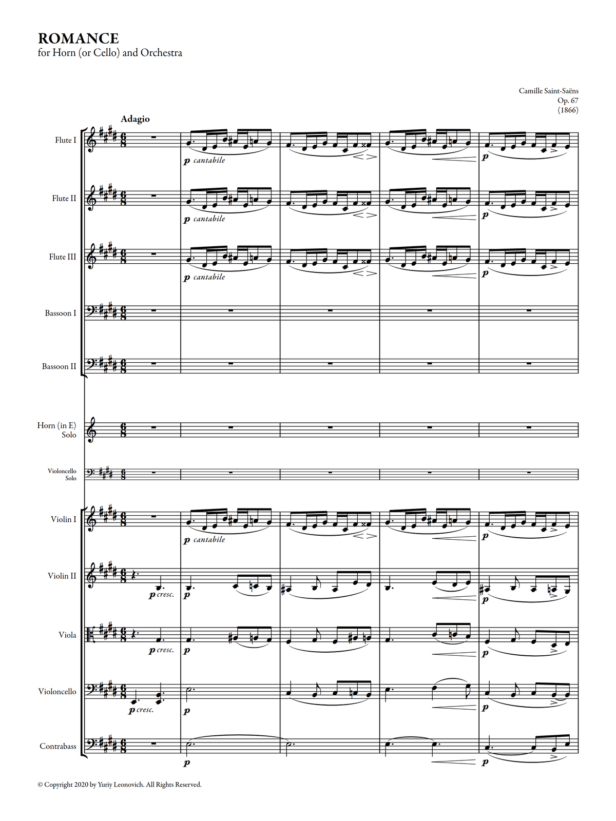 Saint-Saëns - Romance Op. 67 for Horn (or Cello) and Orchestra (Urtext, Orchestra Score)
