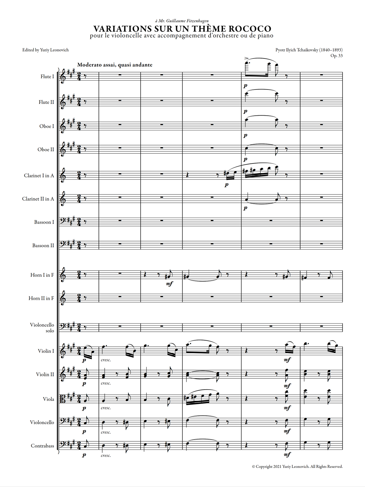 Tchaikovsky - Variations on a Rococo Theme (Urtext Edition, Orchestra Score)