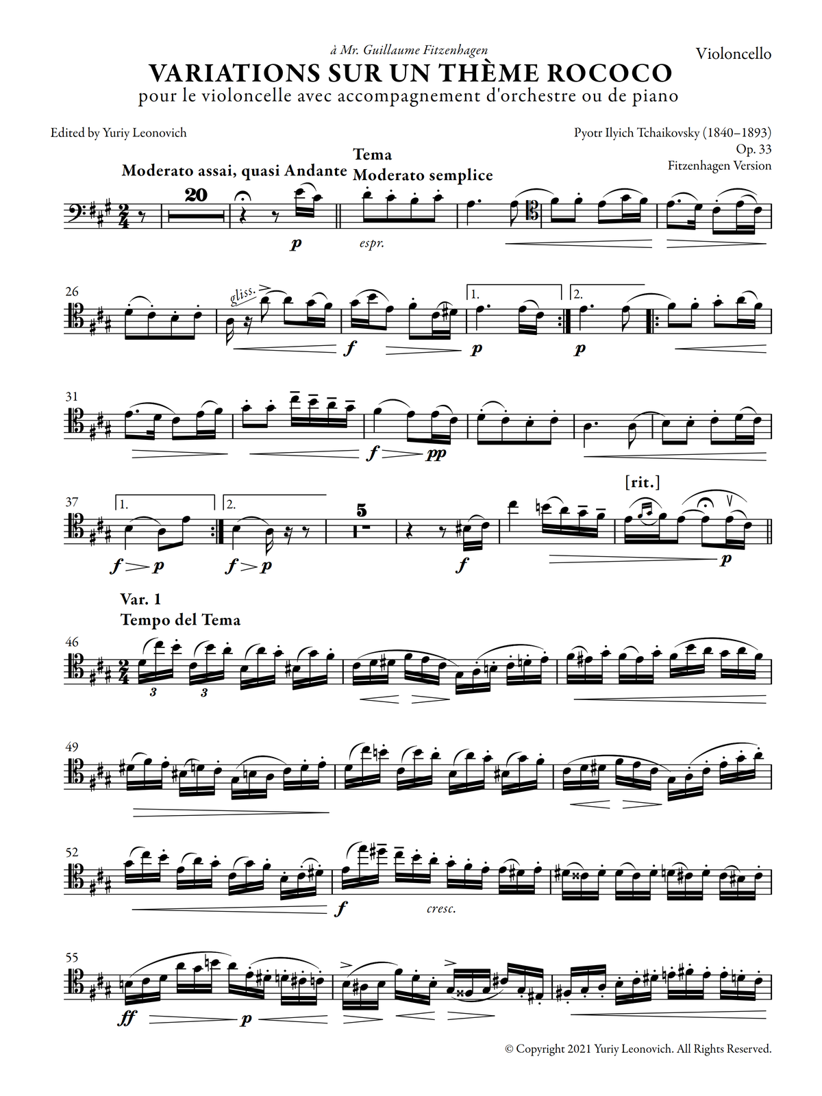 Tchaikovsky - Variations on a Rococo Theme (Standard Edition, Piano)