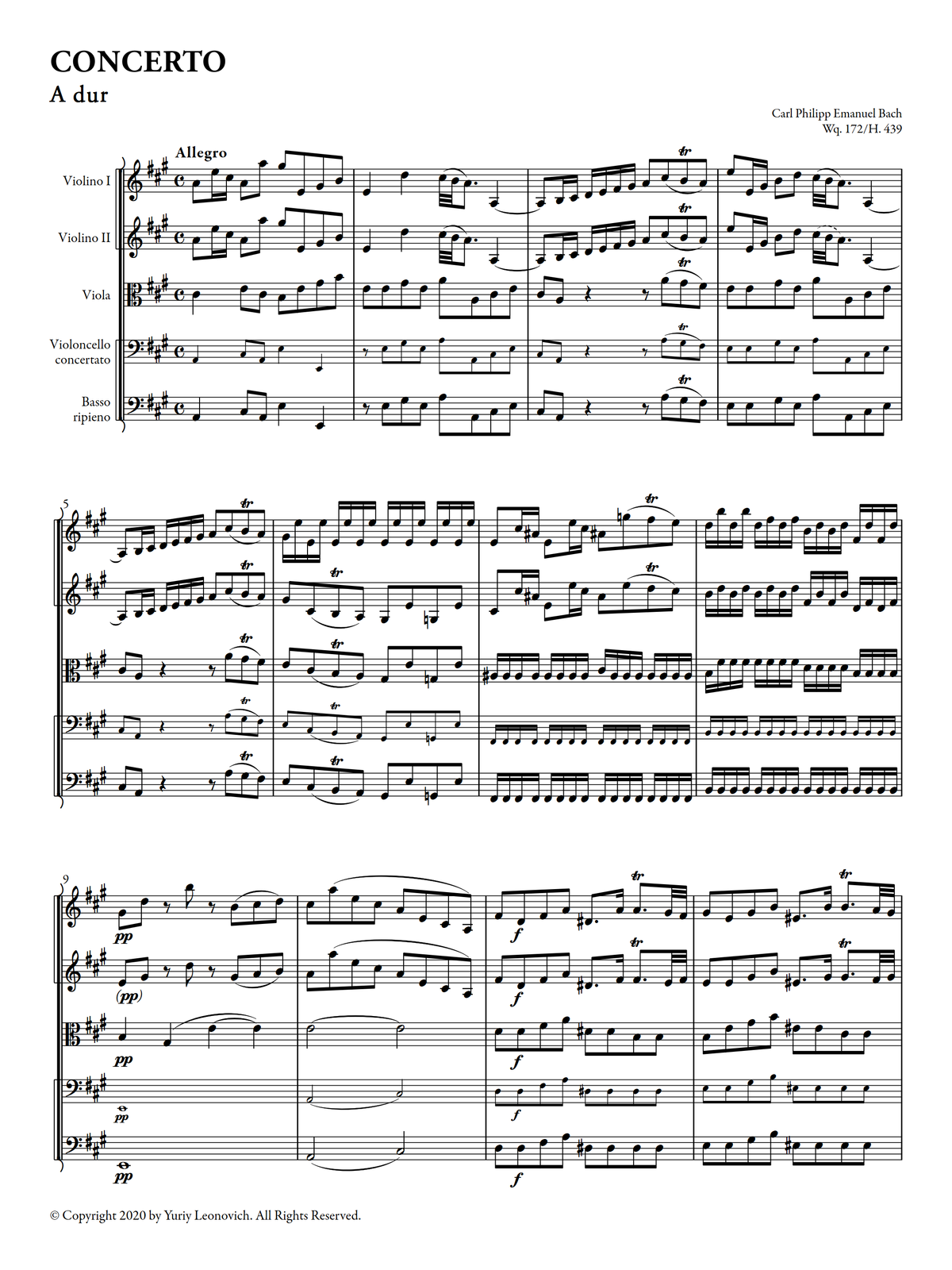 C.P.E. Bach - Cello Concerto in A major Urtext (Score and Parts)
