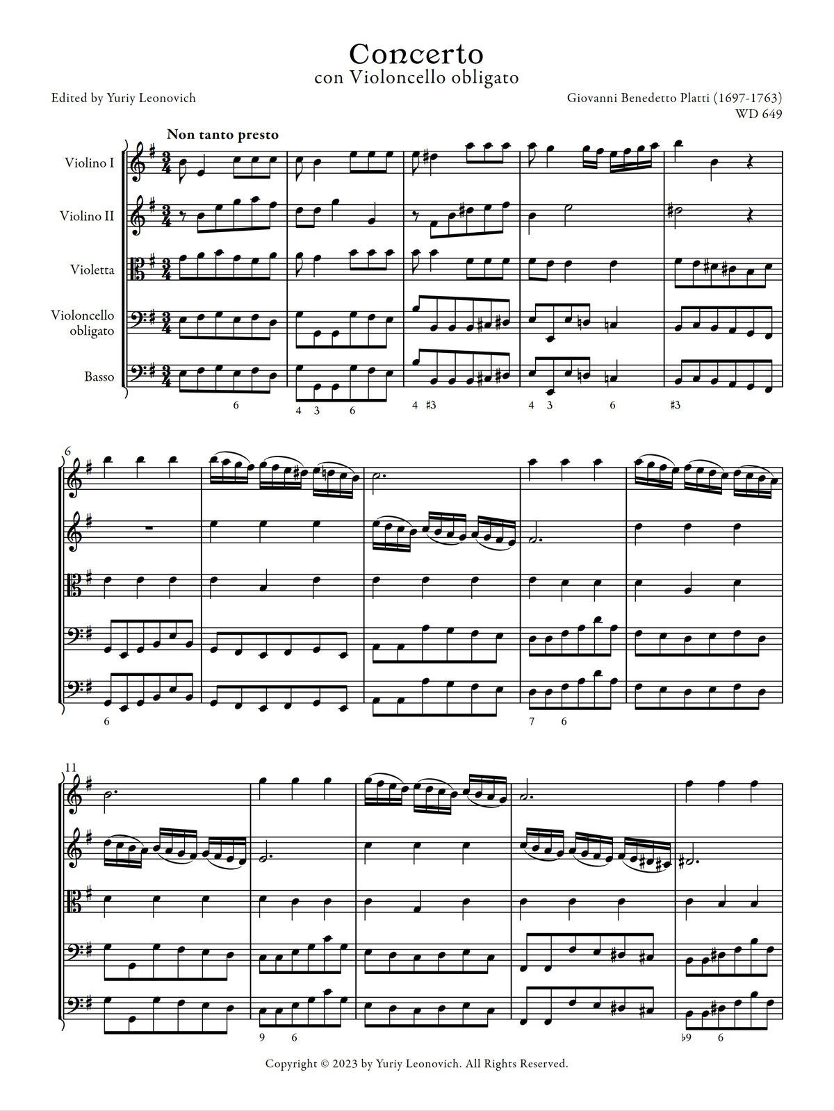 Platti - Cello Concerto in E minor, WD 649 (Urtext Edition)