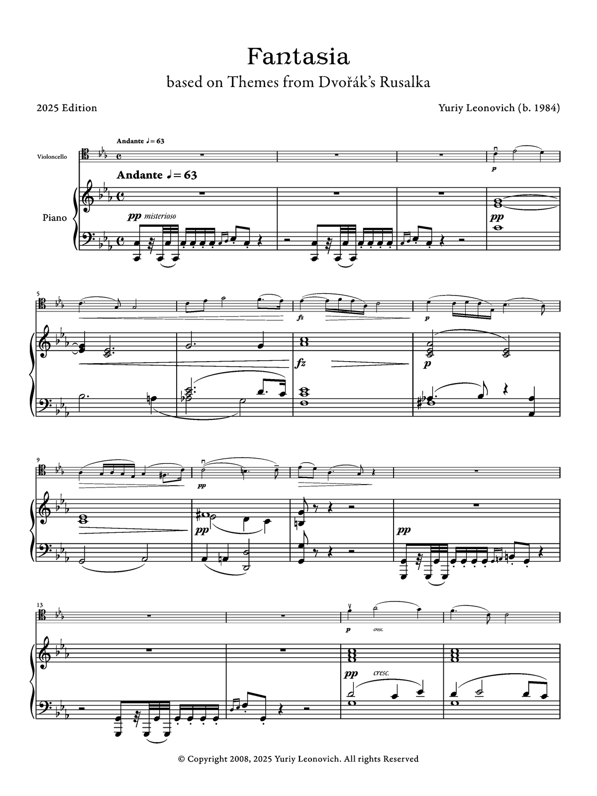 Leonovich - Fantasia On Themes from Dvořák's Opera Rusalka for Cello and Piano