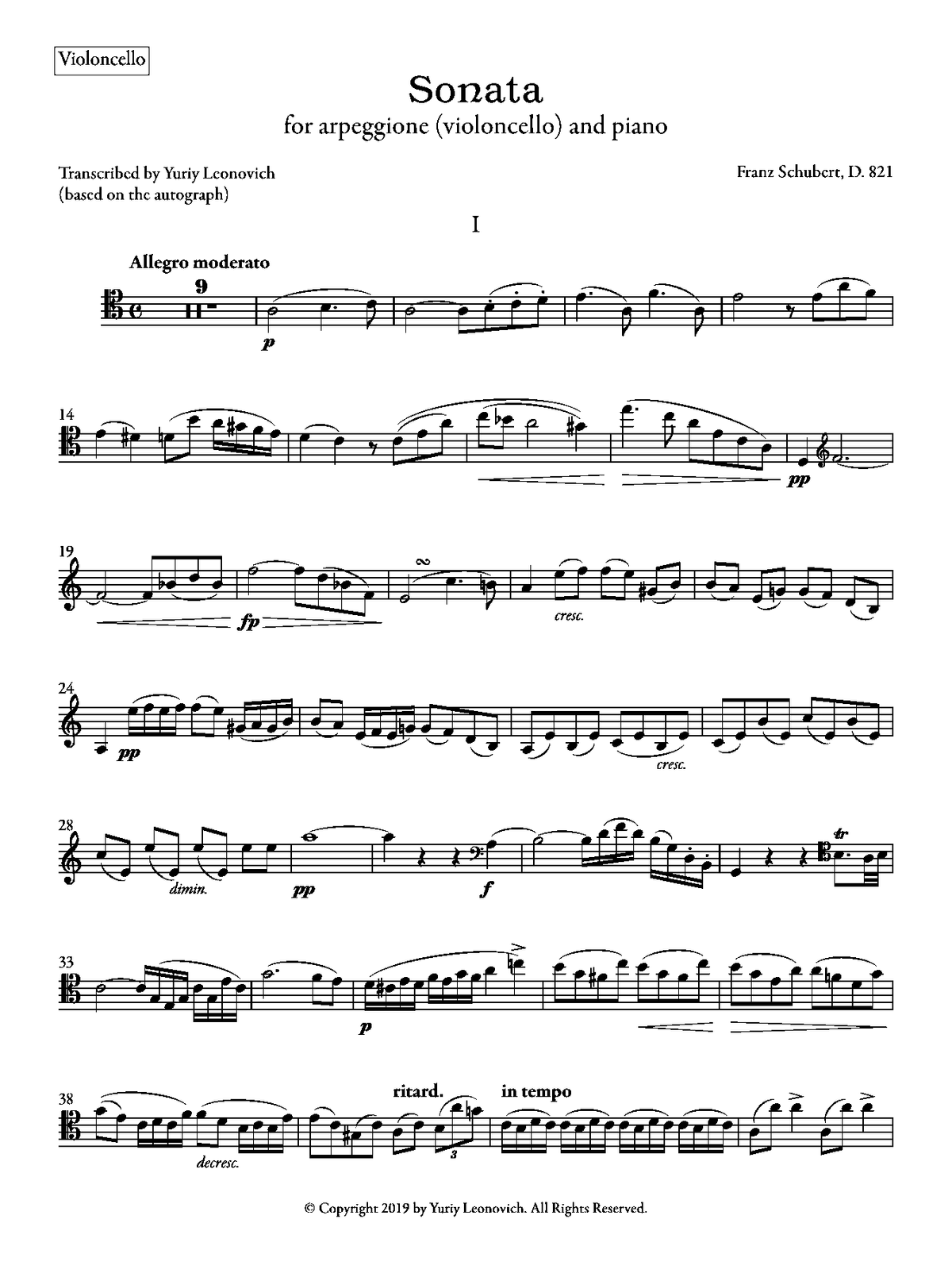Schubert - "Arpeggione" Sonata (Version for Cello based on the Manuscript)