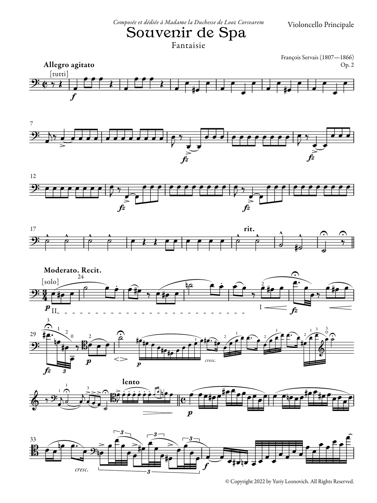 Servais - Souvenir de Spa, Op. 2 (Urtext Edition, Piano Version)
