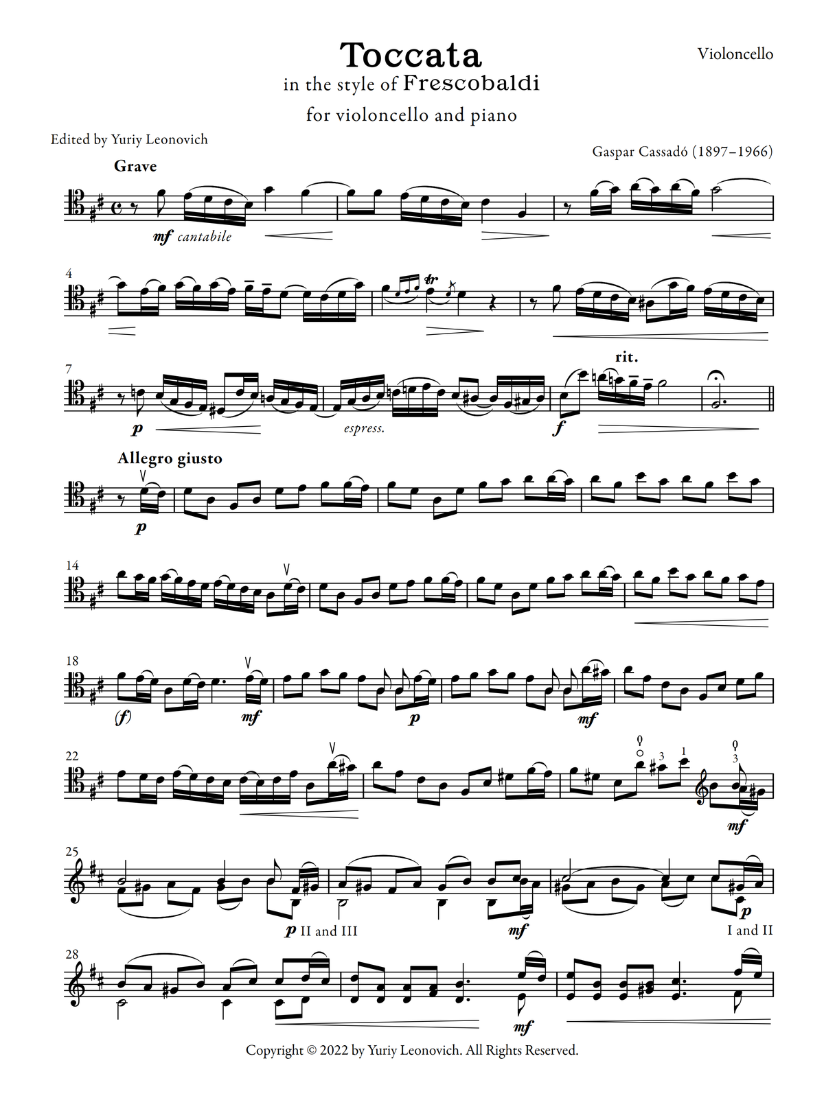 Cassadó - Toccata in the Style of Frescobaldi (Urtext Edition)