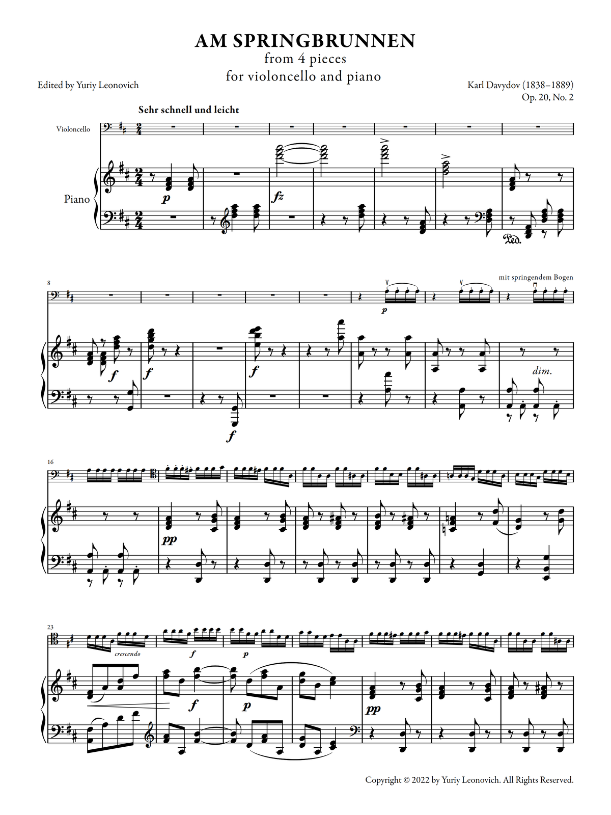 Davydov - At the Fountain, Op. 20, No. 2 (Urtext Edition)