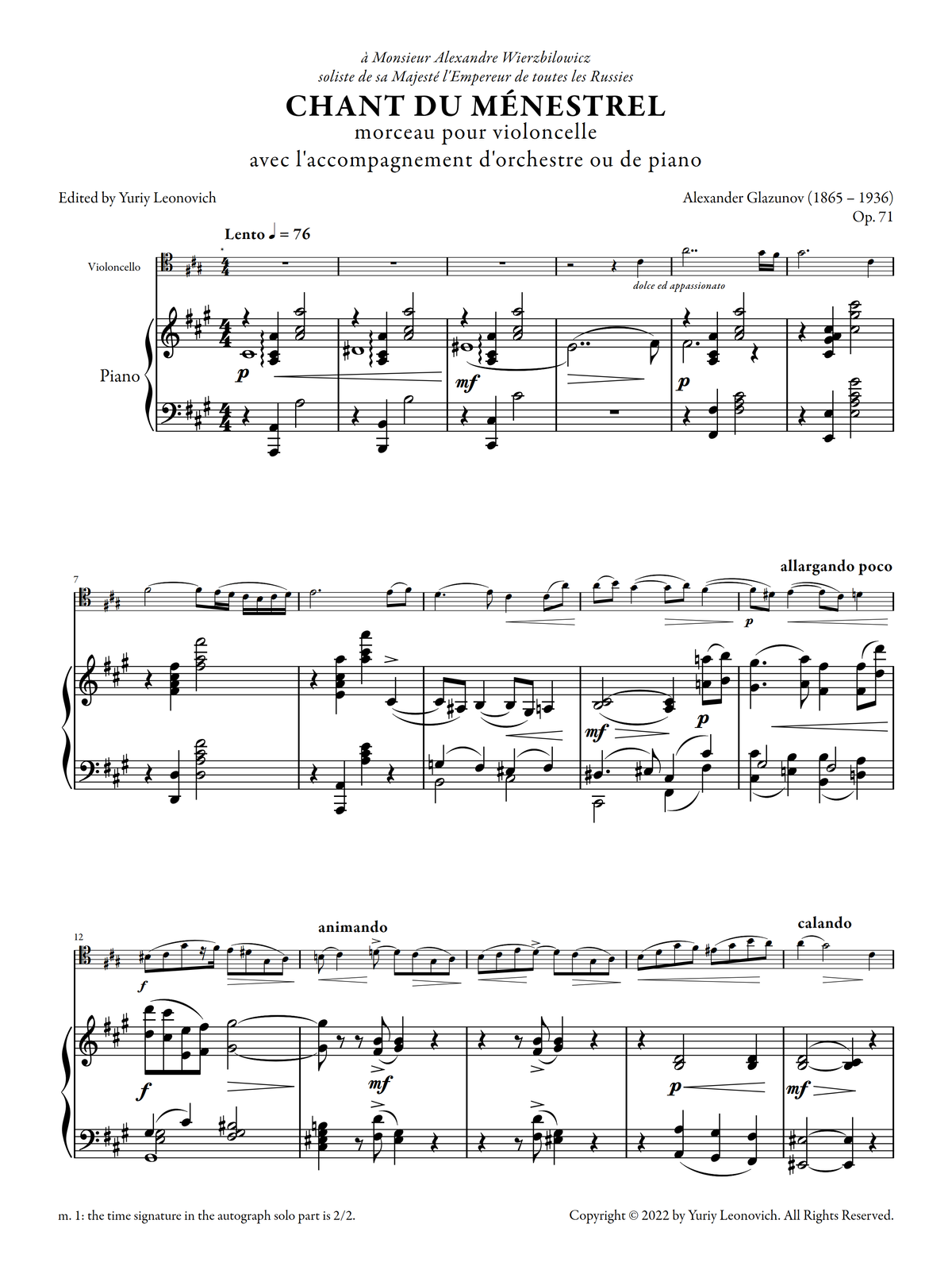 Glazunov - Chant du ménestrel, Op. 71 (Urtext Edition)