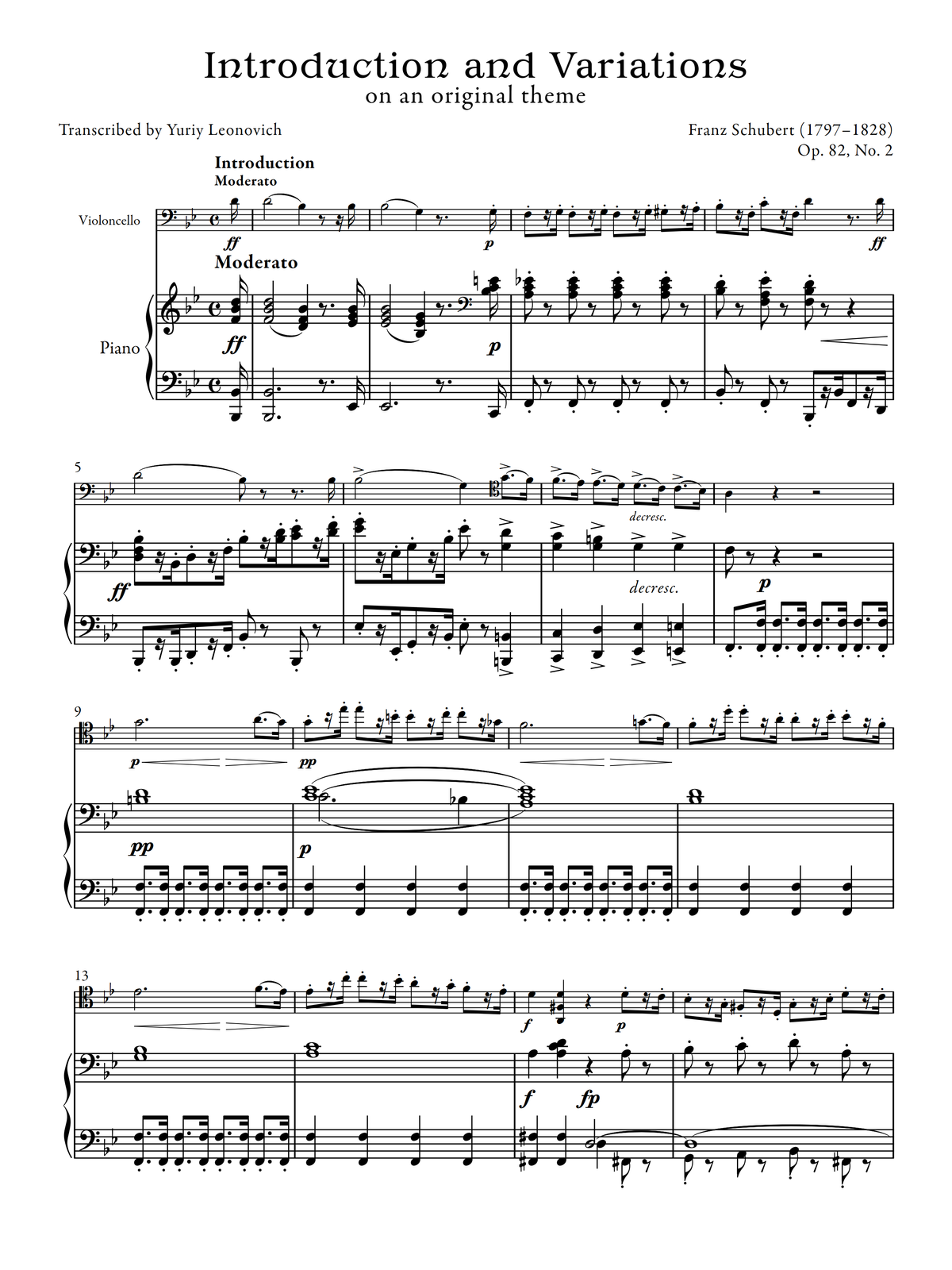 Schubert - Introduction and Variations, Op. 82, No. 2/D. 968a (Transcribed for Cello and Piano)