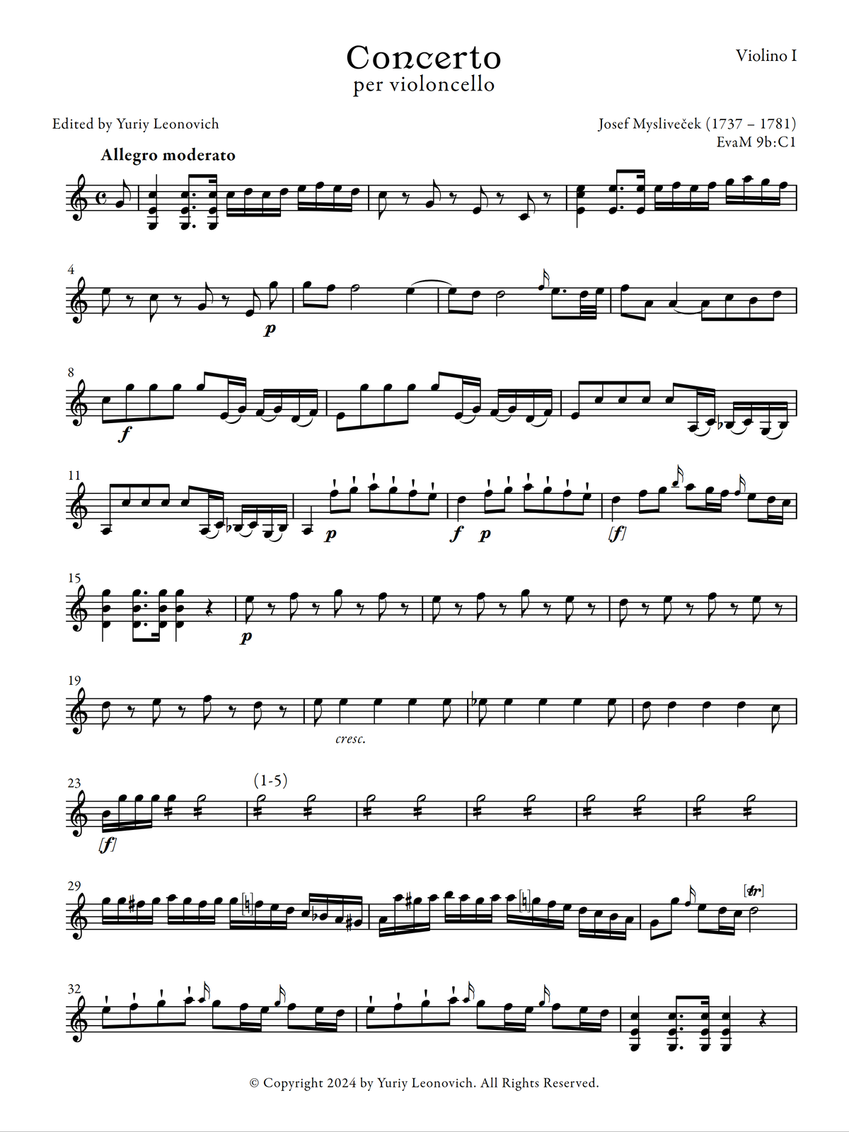 Mysliveček - Cello Concerto in C major (Urtext, Orchestra Parts)