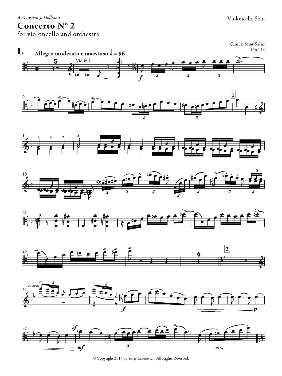 Saint-Saëns - Cello Concerto No. 2, Op. 119 (Urtext Edition, modern clefs)
