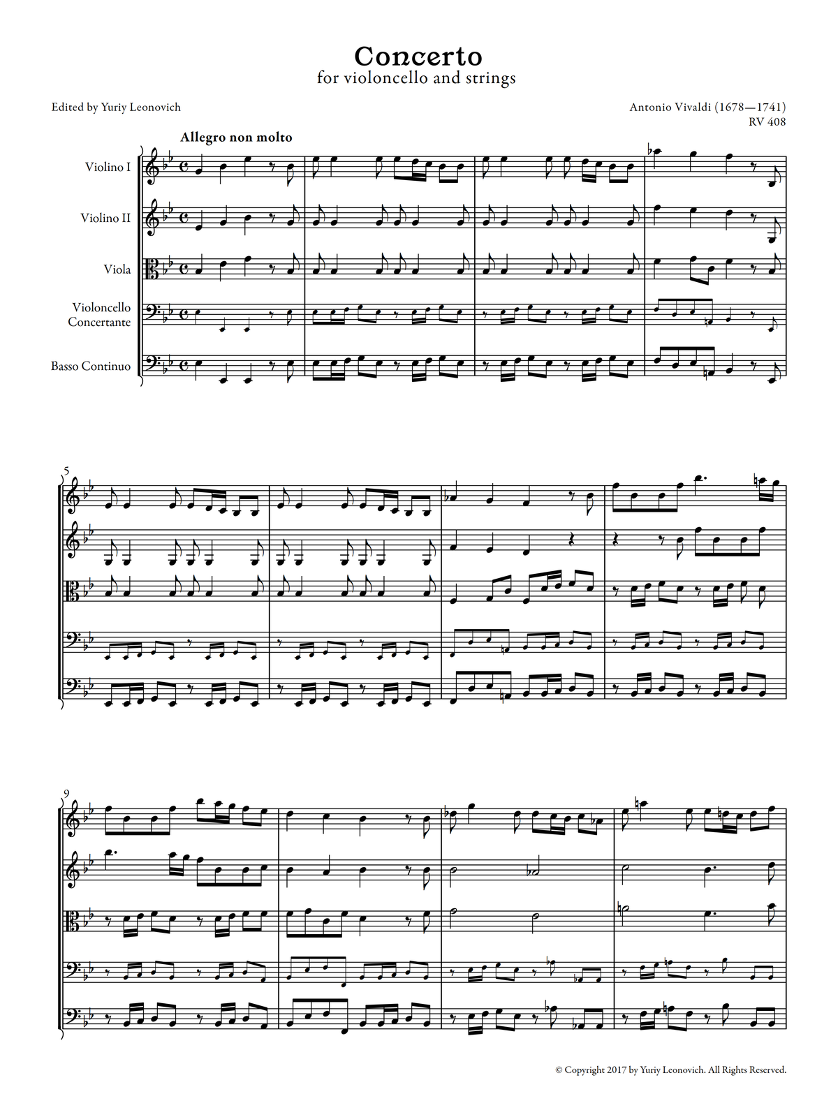 Vivaldi - Cello Concerto in E-flat major, RV 408 (Urtext Edition)