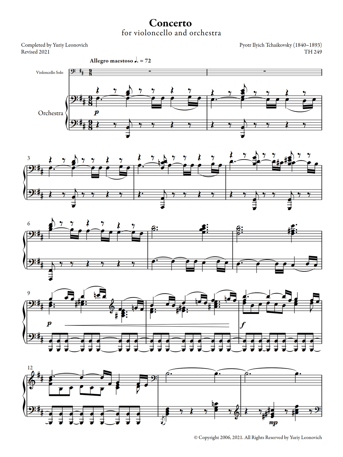 Tchaikovsky - Cello Concerto, TH 249 (Piano Reduction and Solo Part)