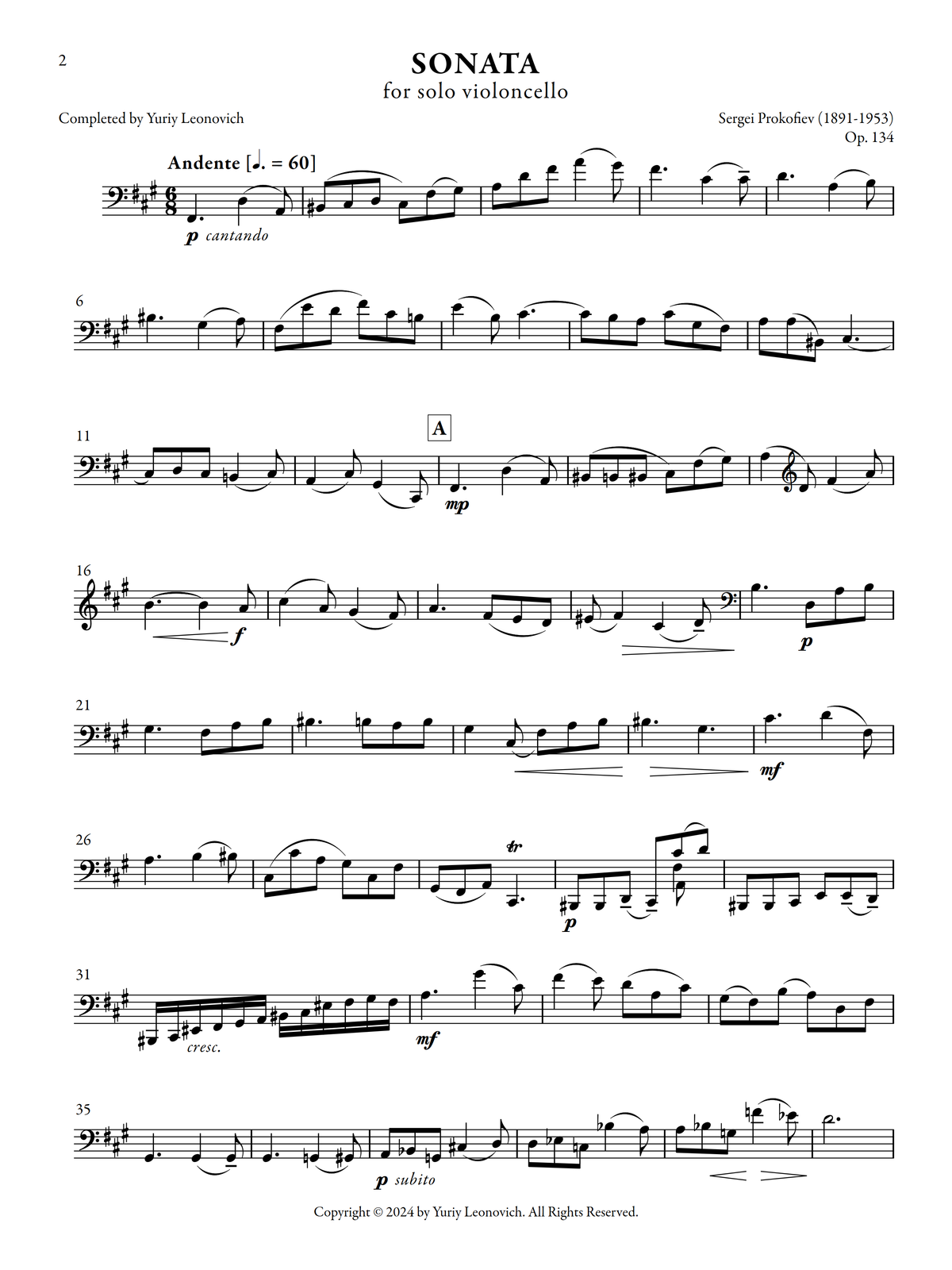 Prokofiev - Sonata for Cello Solo, Op. 134 (Urtext Edition)