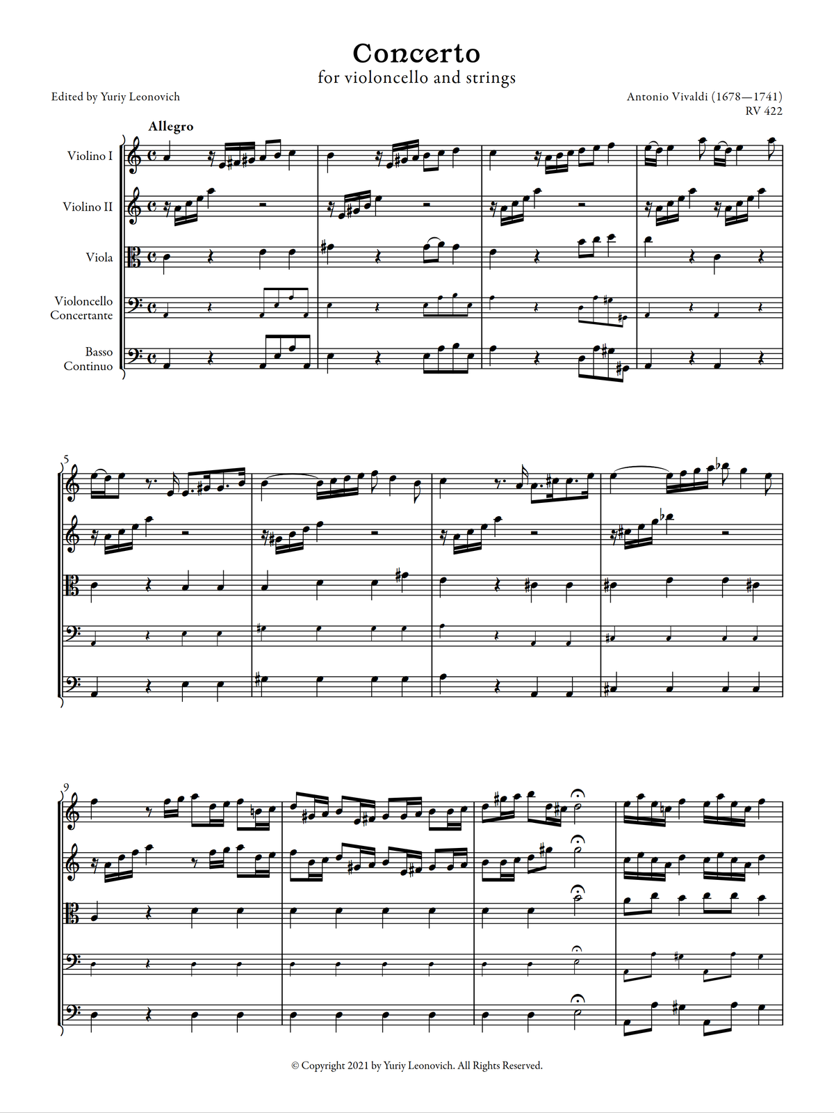 Vivaldi - Cello Concerto in A minor, RV 422 (Urtext Edition)