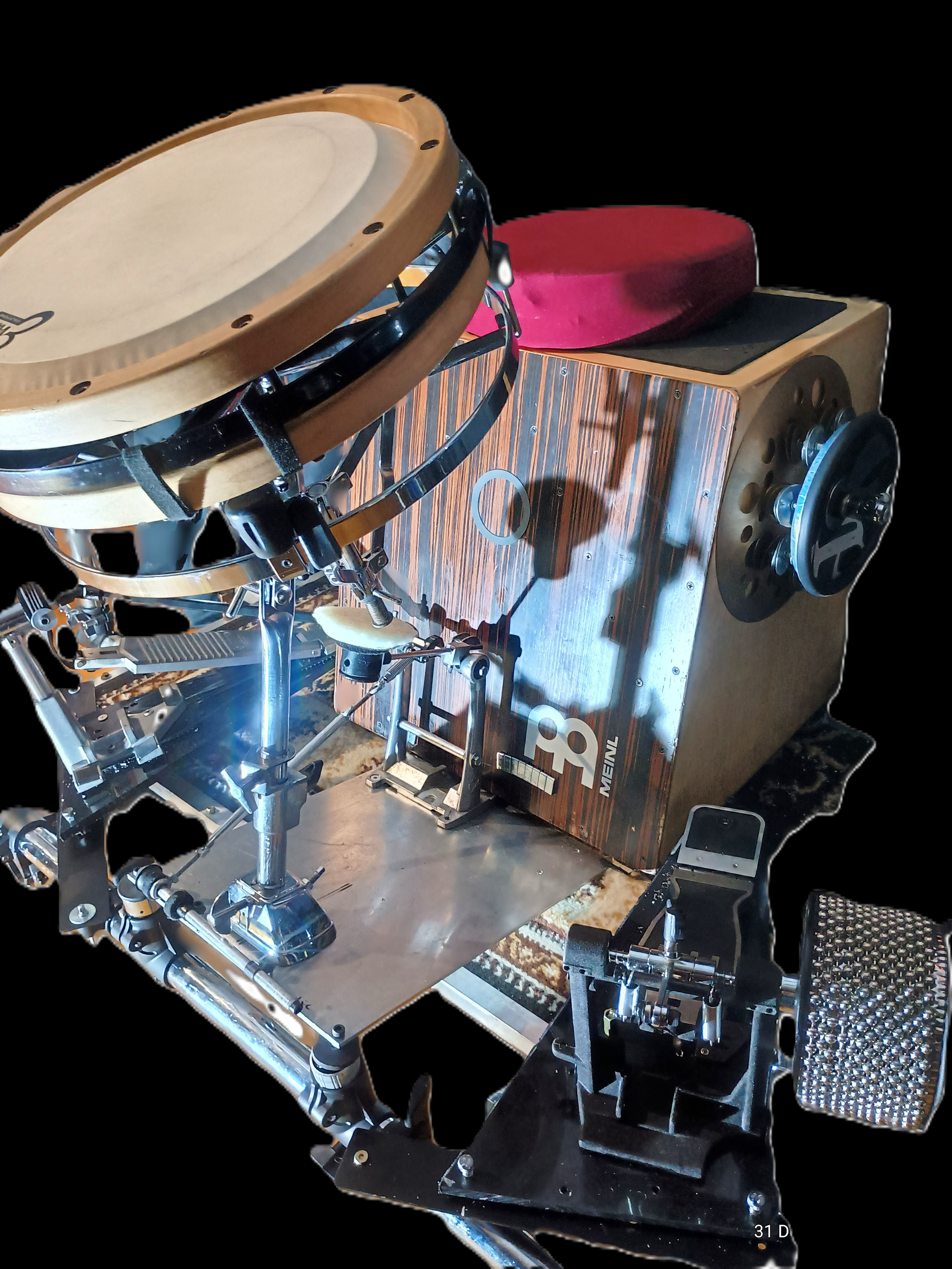 Symmetrical Drumming Australia, Cajon Lessons Canberra, Cajon with pedals, Foot Cabassa