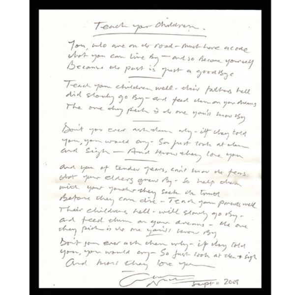 Hand Written and Signed Lyric Sheet